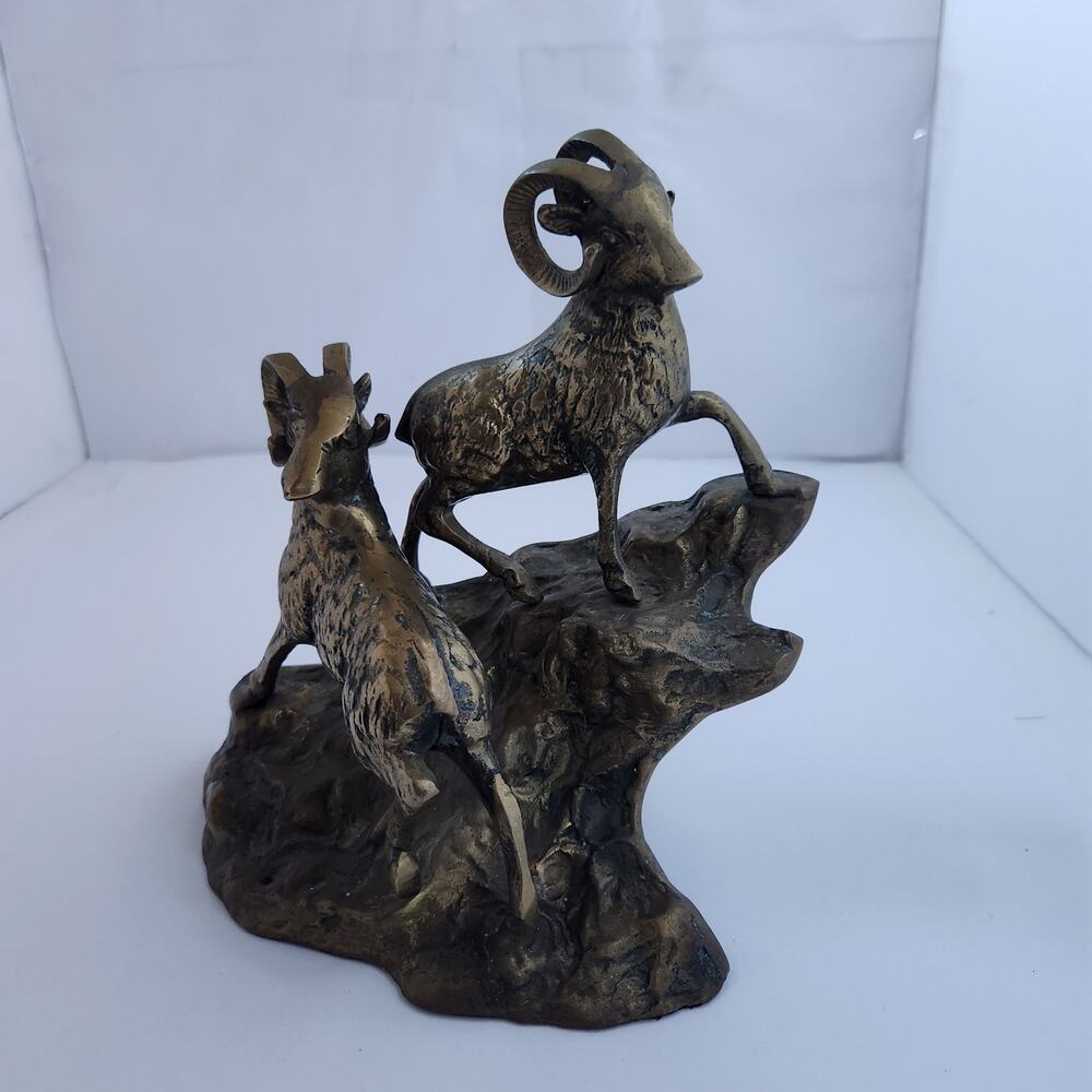 vintage brass sculpture mountain rams/bighorn